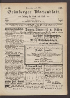 Gr&uuml;nberger Wochenblatt: Zeitung f&uuml;r Stadt und Land, No. 36. (6. Mai 1869)