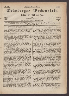 Gr&uuml;nberger Wochenblatt: Zeitung f&uuml;r Stadt und Land, No. 37. (9. Mai 1869)