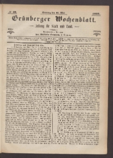 Gr&uuml;nberger Wochenblatt: Zeitung f&uuml;r Stadt und Land, No. 39. (16. Mai 1869)
