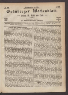 Gr&uuml;nberger Wochenblatt: Zeitung f&uuml;r Stadt und Land, No. 40. (19. Mai 1869)