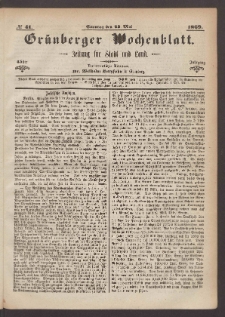 Grünberger Wochenblatt: Zeitung für Stadt und Land, No. 41. (23. Mai 1869))