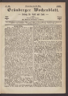 Gr&uuml;nberger Wochenblatt: Zeitung f&uuml;r Stadt und Land, No. 42. (27. Mai 1869)