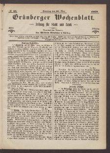 Gr&uuml;nberger Wochenblatt: Zeitung f&uuml;r Stadt und Land, No. 43. (30. Mai 1869)
