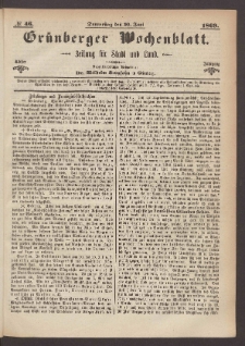 Grünberger Wochenblatt: Zeitung für Stadt und Land, No. 46. (10. Juni 1869)