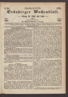 Gr&uuml;nberger Wochenblatt: Zeitung f&uuml;r Stadt und Land, No. 50. (24. Juni 1869)