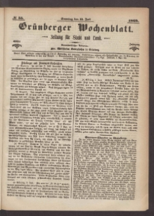 Gr&uuml;nberger Wochenblatt: Zeitung f&uuml;r Stadt und Land, No. 55. (11. Juli 1869)
