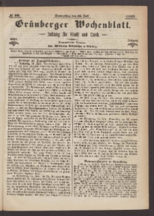 Gr&uuml;nberger Wochenblatt: Zeitung f&uuml;r Stadt und Land, No. 56. (15. Juli 1869)
