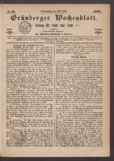 Gr&uuml;nberger Wochenblatt: Zeitung f&uuml;r Stadt und Land, No. 58. (22. Juli 1869)