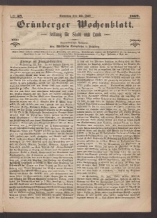 Gr&uuml;nberger Wochenblatt: Zeitung f&uuml;r Stadt und Land, No. 59. (25. Juli 1869)