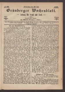Grünberger Wochenblatt: Zeitung für Stadt und Land, No. 60. (29. Juli 1869)