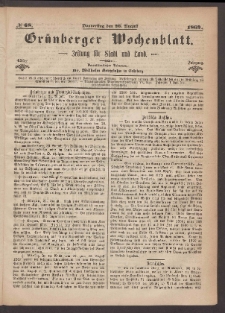 Grünberger Wochenblatt: Zeitung für Stadt und Land, No. 68. (26. August 1869)