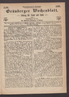 Gr&uuml;nberger Wochenblatt: Zeitung f&uuml;r Stadt und Land, No. 70. (2. September 1869)