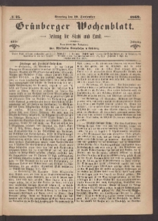 Gr&uuml;nberger Wochenblatt: Zeitung f&uuml;r Stadt und Land, No. 75. (19. September 1869)