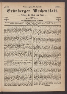 Gr&uuml;nberger Wochenblatt: Zeitung f&uuml;r Stadt und Land, No. 76. (23. September 1869)