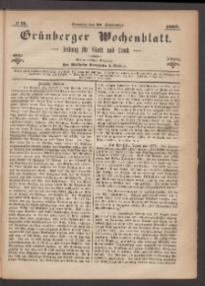 Gr&uuml;nberger Wochenblatt: Zeitung f&uuml;r Stadt und Land, No. 77. (26. September 1869)