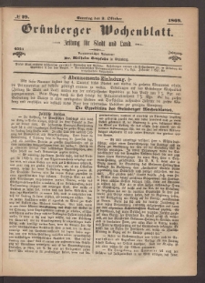 Gr&uuml;nberger Wochenblatt: Zeitung f&uuml;r Stadt und Land, No. 79. (3. Oktober 1869)