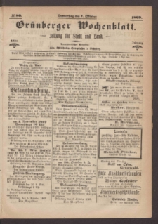Gr&uuml;nberger Wochenblatt: Zeitung f&uuml;r Stadt und Land, No. 80. (7. Oktober 1869)