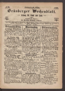 Gr&uuml;nberger Wochenblatt: Zeitung f&uuml;r Stadt und Land, No. 81. (10. Oktober 1869)