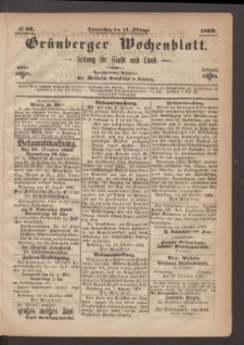 Gr&uuml;nberger Wochenblatt: Zeitung f&uuml;r Stadt und Land, No. 82. (14. Oktober 1869)