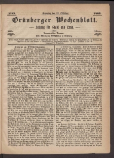 Gr&uuml;nberger Wochenblatt: Zeitung f&uuml;r Stadt und Land, No. 83. (17. Oktober 1869)