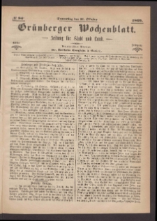 Gr&uuml;nberger Wochenblatt: Zeitung f&uuml;r Stadt und Land, No. 84. (21. Oktober 1869)