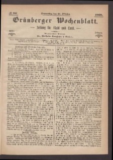 Grünberger Wochenblatt: Zeitung für Stadt und Land, No. 84. (21. Oktober 1869)