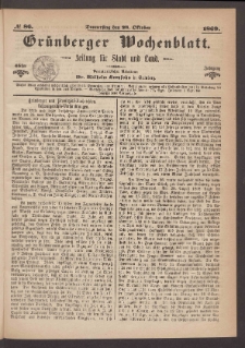 Gr&uuml;nberger Wochenblatt: Zeitung f&uuml;r Stadt und Land, No. 86. (28. Oktober 1869)