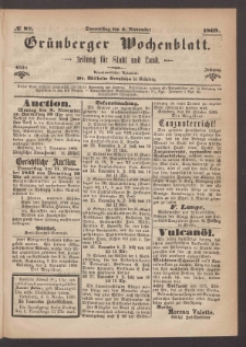 Gr&uuml;nberger Wochenblatt: Zeitung f&uuml;r Stadt und Land, No. 88. (4. November 1869)