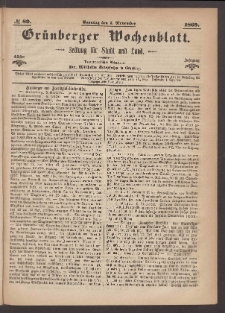Gr&uuml;nberger Wochenblatt: Zeitung f&uuml;r Stadt und Land, No. 89. (7. November 1869)