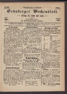 Gr&uuml;nberger Wochenblatt: Zeitung f&uuml;r Stadt und Land, No. 90. (11. November 1869)