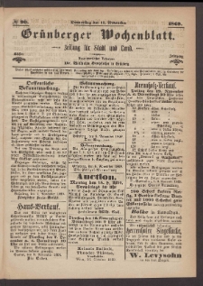Grünberger Wochenblatt: Zeitung für Stadt und Land, No. 90. (11. November 1869)