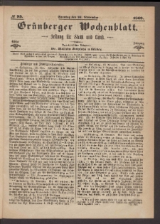 Gr&uuml;nberger Wochenblatt: Zeitung f&uuml;r Stadt und Land, No. 93. (21. November 1869)