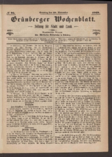 Gr&uuml;nberger Wochenblatt: Zeitung f&uuml;r Stadt und Land, No. 95. (28. November 1869)