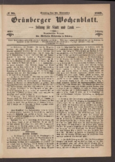 Grünberger Wochenblatt: Zeitung für Stadt und Land, No. 95. (28. November 1869)