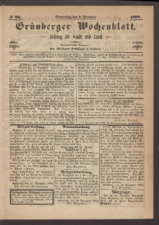 Gr&uuml;nberger Wochenblatt: Zeitung f&uuml;r Stadt und Land, No. 96. (2. Dezember 1869)