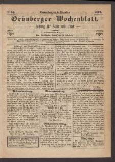 Grünberger Wochenblatt: Zeitung für Stadt und Land, No. 96. (2. Dezember 1869)