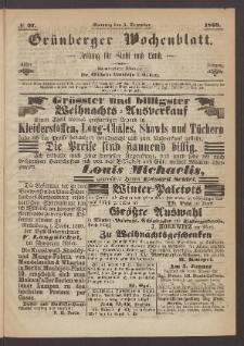 Gr&uuml;nberger Wochenblatt: Zeitung f&uuml;r Stadt und Land, No. 97. (5. Dezember 1869)