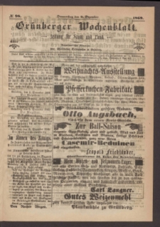 Gr&uuml;nberger Wochenblatt: Zeitung f&uuml;r Stadt und Land, No. 98. (9. Dezember 1869)