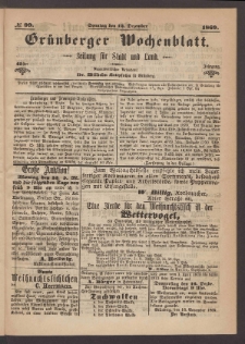 Gr&uuml;nberger Wochenblatt: Zeitung f&uuml;r Stadt und Land, No. 99. (12. Dezember 1869)