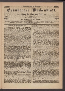 Gr&uuml;nberger Wochenblatt: Zeitung f&uuml;r Stadt und Land, No. 100. (16. Dezember 1869)