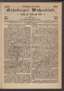 Grünberger Wochenblatt: Zeitung für Stadt und Land, No. 100. (16. Dezember 1869)