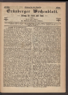 Gr&uuml;nberger Wochenblatt: Zeitung f&uuml;r Stadt und Land, No. 101. (19. Dezember 1869)