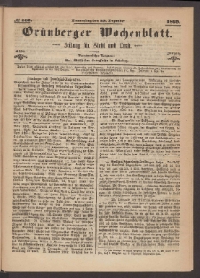 Gr&uuml;nberger Wochenblatt: Zeitung f&uuml;r Stadt und Land, No. 102. (23. Dezember 1869)