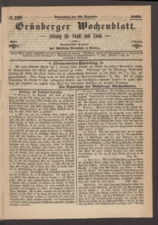 Gr&uuml;nberger Wochenblatt: Zeitung f&uuml;r Stadt und Land, No. 103. (30. Dezember 1869)