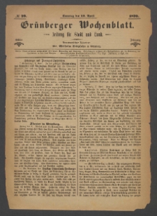 Gr&uuml;nberger Wochenblatt: Zeitung f&uuml;r Stadt und Land, No. 29. (10. April 1870)