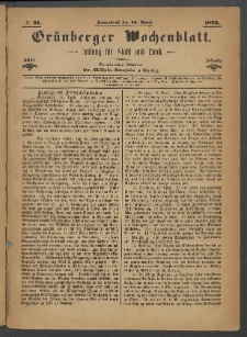 Grünberger Wochenblatt: Zeitung für Stadt und Land, No. 31. (16. April 1870)