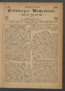 Grünberger Wochenblatt: Zeitung für Stadt und Land, No. 32. (21. April 1870)