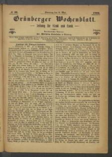Gr&uuml;nberger Wochenblatt: Zeitung f&uuml;r Stadt und Land, No. 37. (8. Mai 1870)