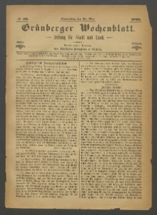 Gr&uuml;nberger Wochenblatt: Zeitung f&uuml;r Stadt und Land, No. 40. (19. Mai 1870)