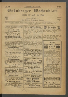 Gr&uuml;nberger Wochenblatt: Zeitung f&uuml;r Stadt und Land, No. 44. (2. Juni 1870)